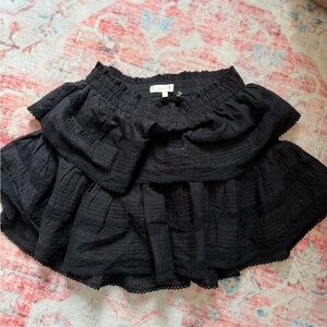 LoveShackFancy Black Textured Mini Skirt